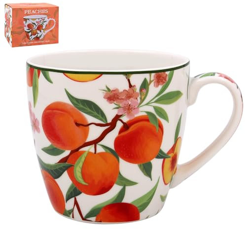 The Leonardo Collection Peaches Breakfast Mug, Tea and Coffee Mugs for Hot Drinks | Fine China Printed Mugs for Kitchen & Home | Reusable Ceramic Cups for Every Occasion | Gifts for Women & Men