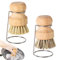 Bamboo Palm Brush, 2PCS Bamboo Dish Pot Pan Brushes, Wooden Washing up Brush with Drain Racks for Washing Cutlery Cast Iron Pots Pans Vegetable Sinks