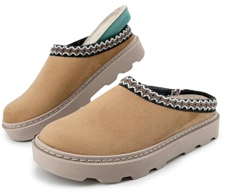 JOMIX Chaussures Maison Femme Hiver Mule Fourrée d’intérieur Semelle Épaisse Légère Antidérapante Plateforme Doublure Moumoute Douce Sabots Cocooning Repos Salon Cadeau Douillet ESW2529 Beige 40