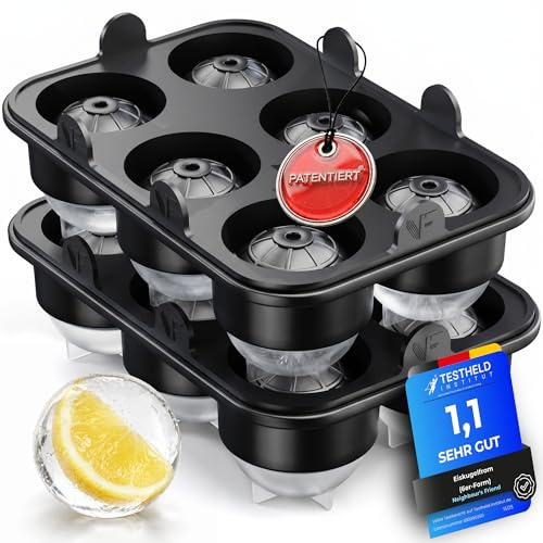 Neighbour's Friend Patentierte Eiskugelform 2er Pack Platinum - Große Eiswürfelform rund Platinsilikon für Cocktails, Gin & Getränke - 12x Eiswürfel rund spülmaschinengeeignet - XXL Eiswürfel