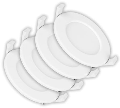 LUXULA 4 Stück LED Einbaustrahler Spots 12W 1190lm dimmbar, rund | matt weiß, CCT 3000K 4000K 6500K einstellbar, IP44 Deckenspots flach, Deckenstrahler, Spotlight, 170x32mm