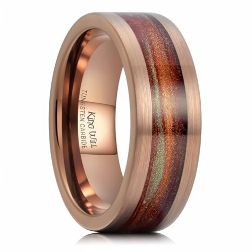 King Will Wolframcarbid Ehering Für Herren 8 mm Braun Plattiert Kaffee & Camo Mocha Grün Sand Einlage Kupfer Verlobungsring Flachschliff Matt Gebürstet Comfort Fit