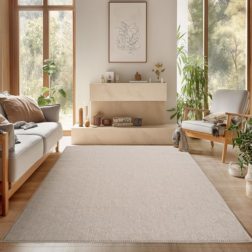 SIMPEX Teppich 120x170 cm Beige Einfarbig Bouclé Schlingenflor Skandi Stil Modern Superweich Robust Pflegeleicht für Wohnzimmer Schlafzimmer Esszimmer Kinderzimmer Jugendzimmer