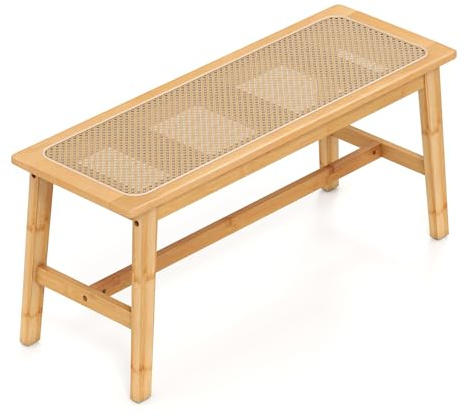 GIANTEX Sitzbank aus Bambus & Rattan, Sitzbank Flur ohne Lehne, Küchenbank Esszimmerbank bis 300 kg belastbar, Essbank Esstisch Bank 100 cm Lang, Holzbank Eingangsbank im Landhausstil