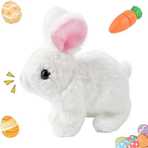 Interaktives Osterhase Kuscheltier, Ostergeschenke für Kinder, Elektrischer Hase Spielzeug, Hüpfender Osterhase Plüschtier mit Karotten, Beweglichen Ohren & Geräuschen, Perfektes Ostergeschenke (B)