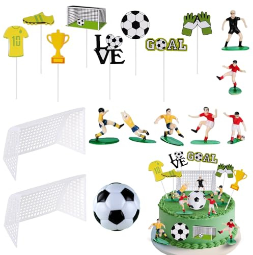 TENGWA 18 PCS Football Cake Decorations Small Gifts Football Cake Toppers for Boys Soccer Figurines Soccer Cupcake Picks Birthday Parties Children