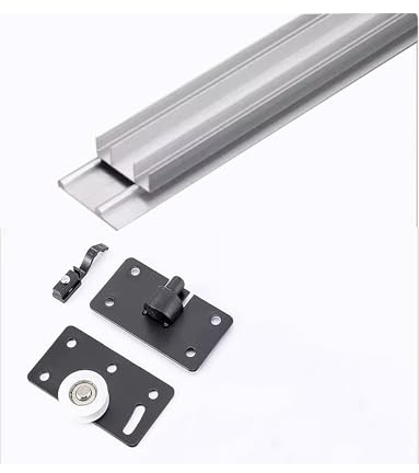 Sliding Door Track Kit with Double Rail and Pulley Guide System for Wardrobe and Cabinet Doors