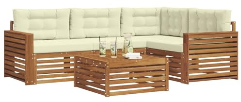 vidaXL Outdoor-Sofagarnitur mit Kissen 5 pcs Natur und Creme, Outdoor-Sofa, Gartensofa, langlebige Möbel, modernes Terrassen-Set, gemütliche Lounge-Ecke