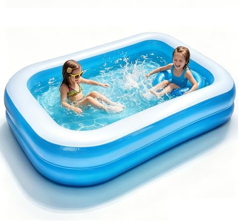 Inflatable Paddling Pool for Kids and Family, Large Rectangular Garden Swimming Pool, 2 Independent Air Chambers, 0.4mm Thick PVC, 200 x 150 x 50 cm for Summer Backyard Outdoor Use