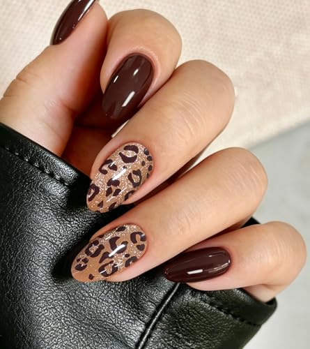 JMEOWIO Cat Eye Leopard Print Semi Cured Gel Strips Wraps Nail Art Sticker