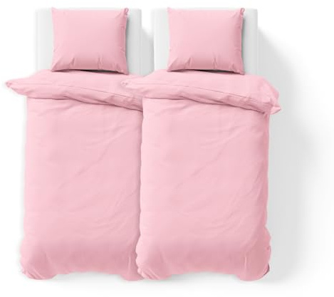 JACOBSON Bettwäsche 100% Baumwolle (135x200cm, Rosa, 4-teilig) | Set: 2 Bettbezüge + 2 Kissenbezüge 80 x 80 cm