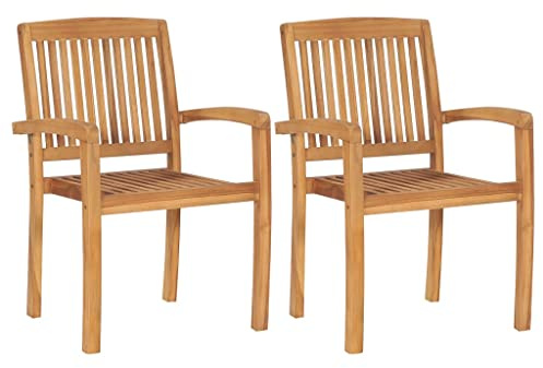 Générique Esszimmerstühle, stapelbar, aus massivem Teak, für Garten, Terrasse oder Innenbereich, rustikales Design, robust, Kapazität 110 kg pro Sitz, 2 Stück
