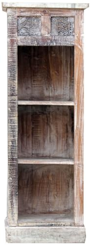 GURU SHOP Schmales Regal aus Massivholz mit Eingearbeiteten Schnitzereien - Modell 50, 127x45x38 cm