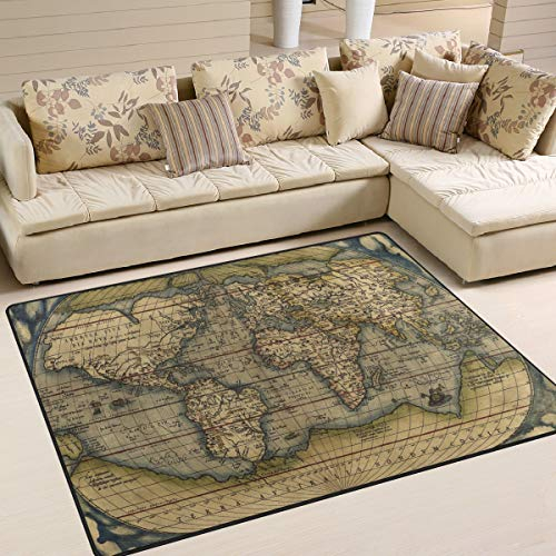 Use7 Teppich mit antiker Weltkarte für Wohnzimmer, Schlafzimmer, 160 x 122 cm