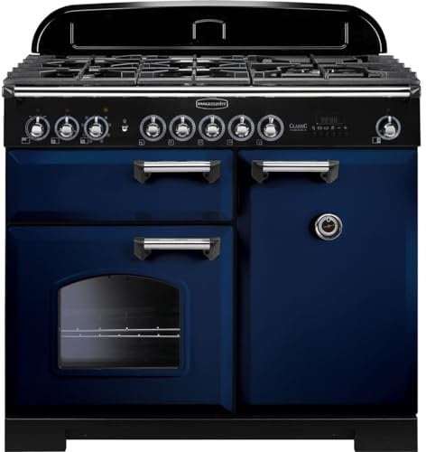 Rangemaster Classic Deluxe 100cm Dual Fuel Range Cooker - Regal Blue/Chrome - A/A Rated
