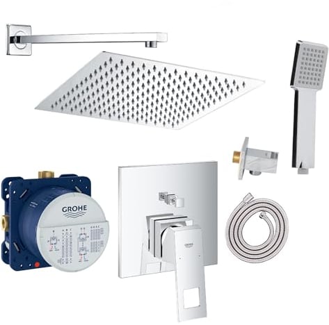 vanvilla Sistema doccia con miscelatore incasso doccia di Grohe Eurocube e doccia a pioggia vanvilla con miscelatore, soffione doccia angolare, kit doccia GE101 cromo