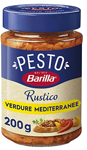 Barilla Sugo Pesto Rustico Mediterraneo, con Zucchine, Peperoni e Pomodori, Senza Glutine – 200 g