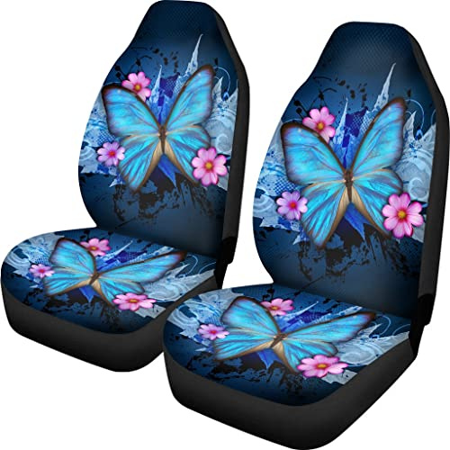 BIGCARJOB Universal Autositzbezüge im Hawaii-Stil mit Tierwolfmotiv, 2 Stück Blau 1-669FV