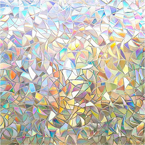 rabbitgoo Pellicola per Vetri Finestre 44.5x400cm, Pellicola Privacy Finestre 3D Arcobaleno Geometrica Decorativa Autoadesiva, Anti-UV e Controllo del Calore per Casa, Cucina e Ufficio