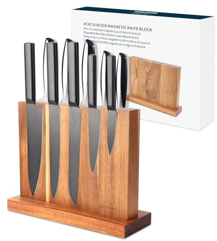 KITCHENDAO Luxury Acacia Magnetic Knife Block Holder with Enhanced Magnets, Cutlery Display Stand and Storage Rack, Large Capacity, Easy to Reach, Easy to Clean, Mother's Day Gift for Mom Grandma