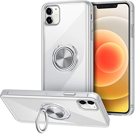Vunake Hülle Kompatibel mit iPhone 12 iPhone 12 Pro Case Cover Silikon Case mit Ring Stand Handyhülle Fingerhalter Magnetische Autohalterung Schutzhülle für iPhone 12 iPhone 12 Pro 6.1''-Clear