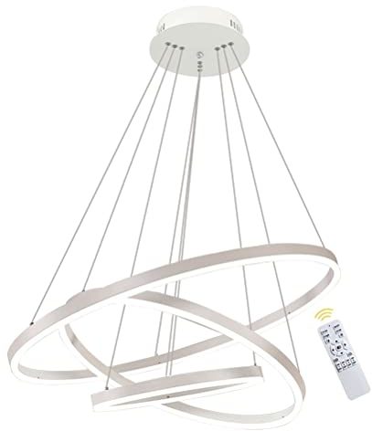 GaoHX 3-Ring LED-Hängelampe Dimmbar Weiß Kronleuchter 90W LED-Ringleuchte Lampe Moderne LED-Hängeleuchte Rund Ring-Pendelleuchte, Esszimmer Design Lampe Wohnzimmer Leuchte, 40+60+80CM