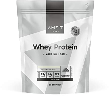 Amazon Brand - Amfit Nutrition Whey Protein Powder, White Chocolate Flavour, 33 Servings, 1 kg (Pack of 1)