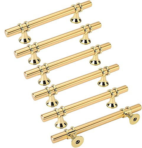 MARGUERASW 6pcs poignées de meuble dorées poignée dorée - poignée de porte de cuisine Poignee Tiroir Laiton poignées dorées meuble entraxe 128mm