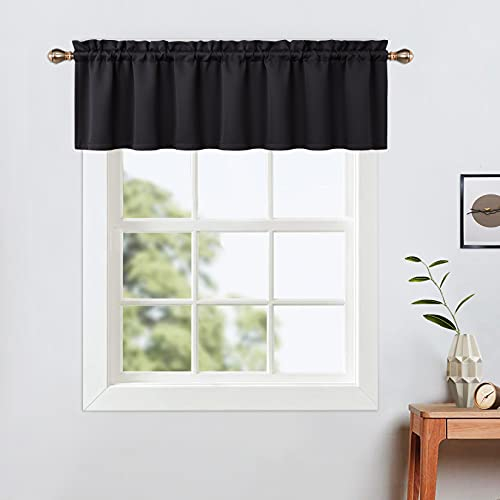 LinTimes Blackout Küchenvorhänge, Stangentasche Kurzer Verdunkelungsvorhang für kleine Fenster,Thermofenstervorhänge,132cmx38cm(52x15 inch),1 Stück Schwarz