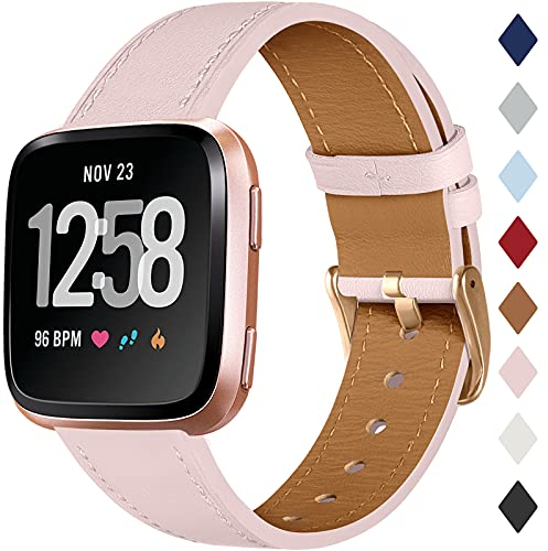 CeMiKa Armband aus Leder, kompatibel mit Fitbit Versa Armband/Fitbit Versa 2, klassisches Leder, Ersatzband, kompatibel mit Fitbit Versa/Versa 2/Versa Lite/SE, Sand/Roségold