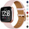 CeMiKa Armband aus Leder, kompatibel mit Fitbit Versa Armband/Fitbit Versa 2, klassisches Leder, Ersatzband, kompatibel mit Fitbit Versa/Versa 2/Versa Lite/SE, Sand/Roségold