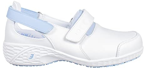 SAFETY JOGGER Sicherheitsschuhe Damen 42 EU - Samantha - Leichte, Bequemer Sicherheitsclog, Klettverschluss Leder Arbeitsschuh, ideal für Pflege oder Reinigung, Oxypas, Weiß