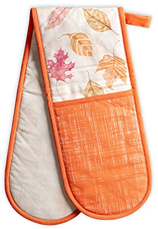 Maison d' Hermine Double Oven Mitts 100% Cotton 18 cm x 89 cm Double Oven Mitt Heat Resistant BBQ Cooking Gloves with Loop, Baking, Grilling, Home, Kitchen, Handling Hot Pans (Colors Of Autumn)