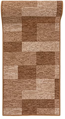 Mazovia Läufer Flur 80x250cm Braun Geometrisch 90er-Retro Weich rutschfest | Teppichläufer für Küche Waschküche Schlafzimmer Wetterfest Pflegeleicht Gummiunterseite Kurzflor Lang Verkauf pro Meter
