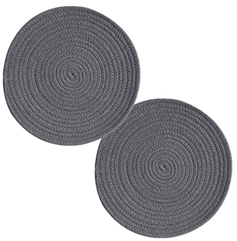 Set di 2 presine di filo di cotone Trivets fatti a mano cucina rotonda tappetini caldi per piatti caldi pentola ciotola teiera grigio L