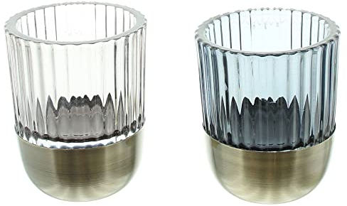 FRANK FLECHTWAREN Windlicht Retro, 2er Set, Glas, Metall, Maße: Ø 8 x 10 cm