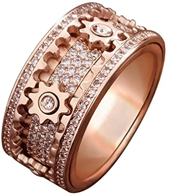 Diamond Ring Gypsophila Ring Rotierbarer Ring mit Full Diamond, Anti-Angst-Stressabbau Viel Glück Kristallringe Schmuck Accessoires für Männer Frauen Liebhaber Geschenke,Rose Gold,7