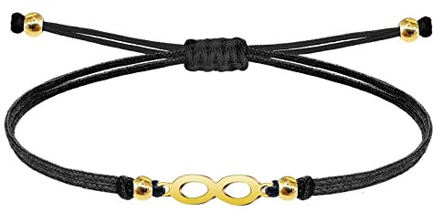 cotigo Pulsera hilo encerado con Simbolos Acero Inoxidable - brazalete para mujer hecho a mano- pulsera Hombre con amuleto suerte o protección Familia, Amigas, Amor, Novio (Infinito Dorado)