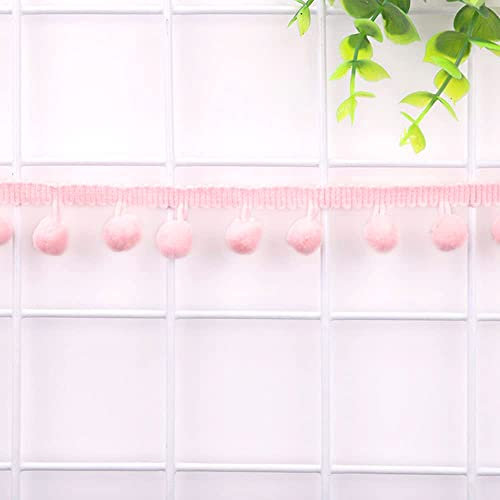 5 Yards 12mm Pompons Borte zum Basteln,Dekoband Mit Bommeln Bälle Pom Poms Fransenborte Zierband Dekoborte Nähzubehör für DIY Basteln Apparel Kleidung,Kostüme,Nähen,Dekoration,Hell-Pink