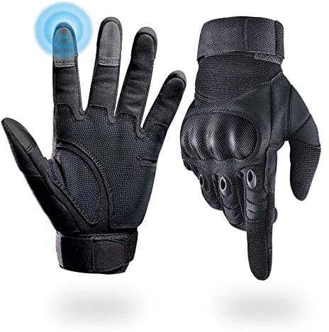 Liovoras Tactical Gloves for Men, Shooting & Motorcycle Gloves with Hard Shell Knuckle Protection & Leather Palm for Airsoft Motorcycle Cycling Paintball Sports Climbing Training Hunting