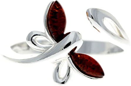 SilverAmber Jewellery – 925 Sterling Silber und baltischer Bernstein verstellbarer Libelle Designer Ring – GL721