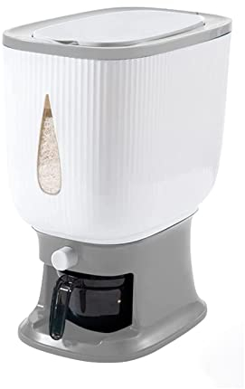 Toolzia Distributore di riso 10 kg, contenitore grande per cereali sigillati con coperchio, dosatore di cereali Cylinde a prova di umidità (grigio)