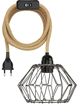 ledscom.de Käfig-Leuchte faltbar, LEKA mit Hanfkabel, Stecker, Schalter und E27 Fassung, 3 m