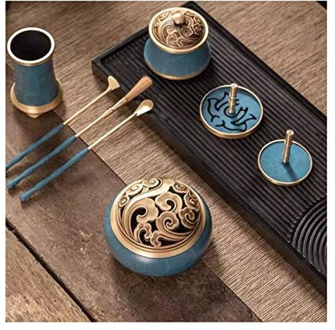 9 Teile/Satz Weihrauch Werkzeug Kit (kein Gewürz) DIY Reines Kupfer Weihrauch Brennerform mit Löffel,Presse,Schaufel,Pinsel,Ideal für Yoga Meditation Home Duft