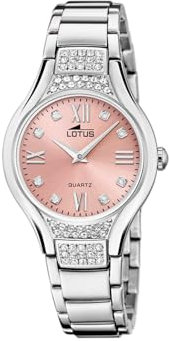 Lotus Damen Armbanduhr aus Edelstahl mit Glassteinen in der Farbe Silber-Rosa 32mm, Wasserdichtigkeit: 5Bar, 18910/2