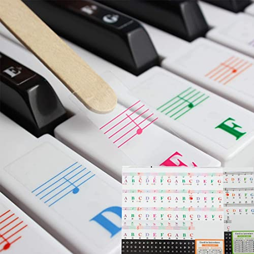 LICHUANUK Klavier Keyboard Aufkleber, 49/54/61/88 Piano Sticker Komplettsatz für schwarze + weisse Tasten, Klaviertasten Aufkleber für Kinder und Anfänger, Transparent Entfernbar,bunt, schwarz