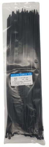 PBP Cable Ties Black, 350mm x 3.6mm, Pack of 200, 14” Premium Nylon Zip Ties, Multi-Purpose Long Plastic Tie Wraps,Self-Locking, for DIY, Garden, Office, Home and Work