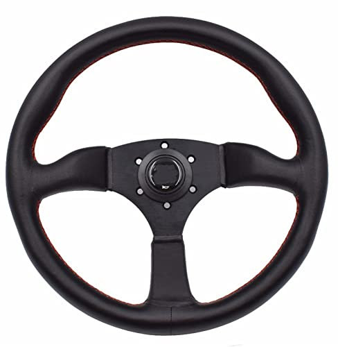 Volante per Auto Sportiva Universale da 350 Mm / 14 Pollici Telaio in Alluminio in Pelle Nera