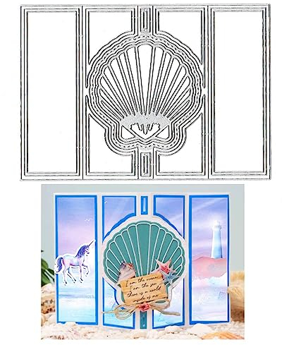 XIXKOLYU® 3D-Kartenform-Stanzformen für die Kartenherstellung, rechteckige Geschenk-Popup-Karten-Stanzformen-Sets, Muschel-Banner-Stanzformen, Prägevorlage für Scrapbooking