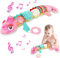 MOMSIV Baby Stofftier Spielzeug, Dinosaurier Musical Kuscheltier Plüschtier Spielzeug mit Lineal, Greifling für Baby, Niedlich Stofftier Spielzeug Geschenk für Jungen und Mädchen, Rosa